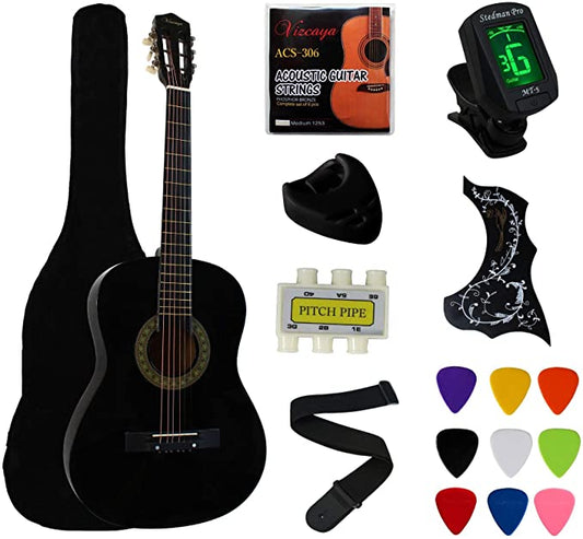 BG38 Black Beginner Acoustic Guitar Starter Package